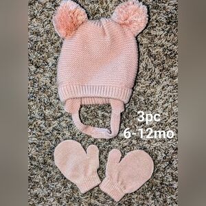 Pink Knit Baby Hat and Mittens Set